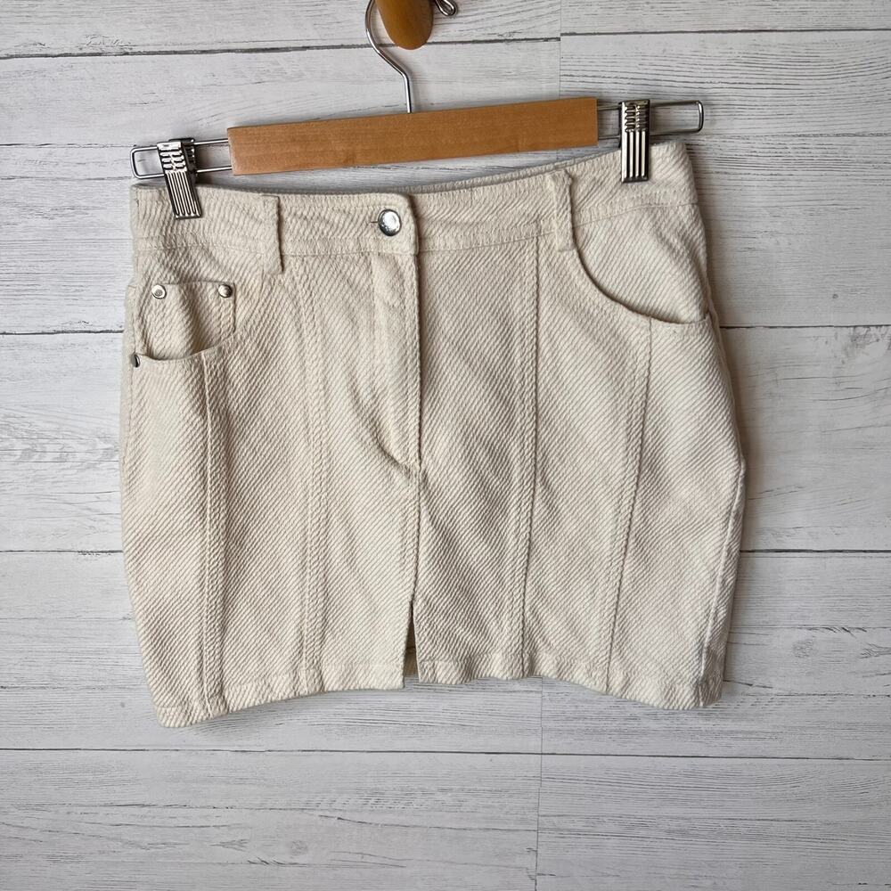 Forever 21 Skirt Womens Size Medium Ivory Diagonal Ribbed Mini 100% Cotton